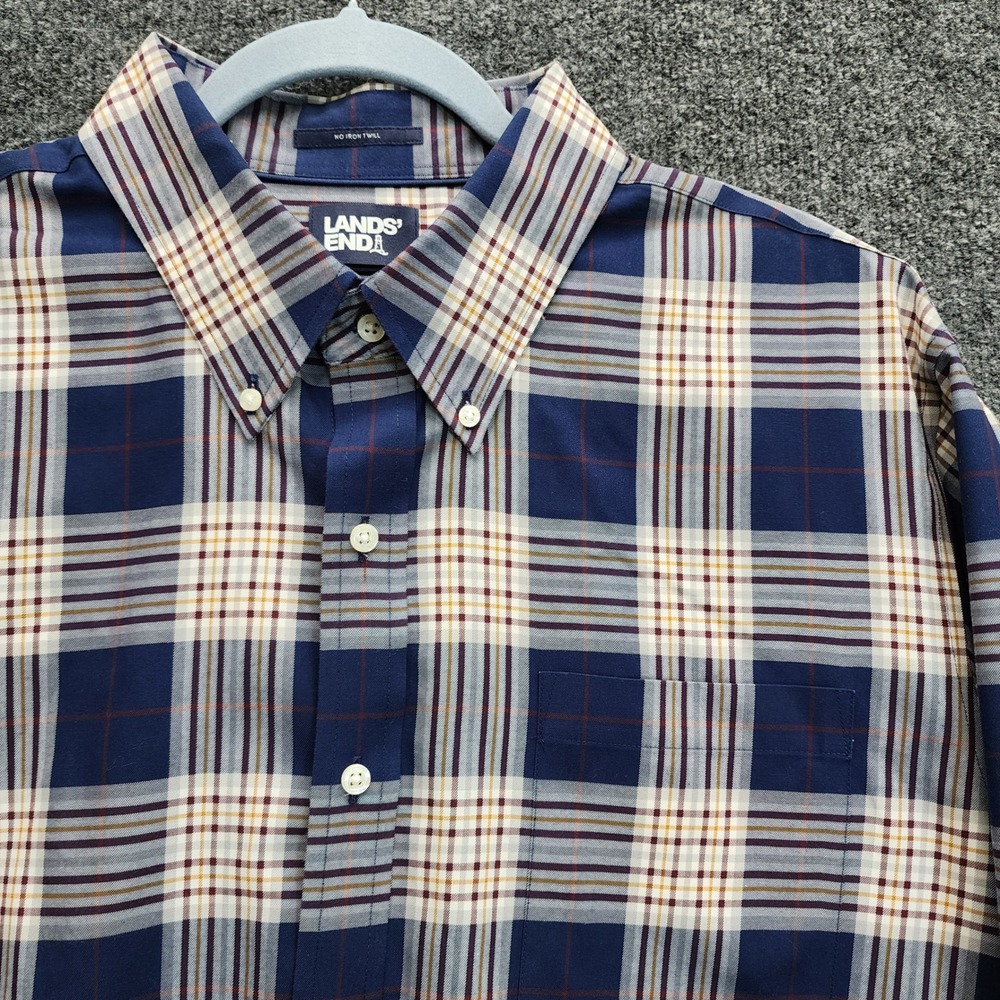 Lands' End No Iron Twill Traditional Fit Plaid Button Down Shirt Men's XL Tall